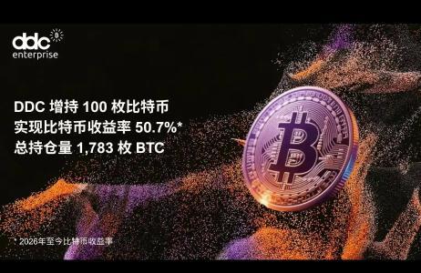 DDC再度战略性增持比特币，本周新增100枚BTC持仓总量达1,783枚