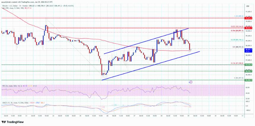 比特币价格回落至关键支撑位：或将迎来突破或短期调整