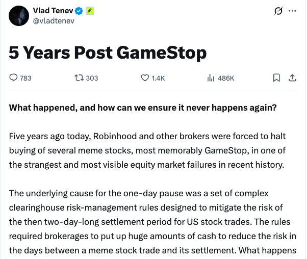  Robinhood首席执行官：代币化股票“势在必行”，或可阻止交易冻结 