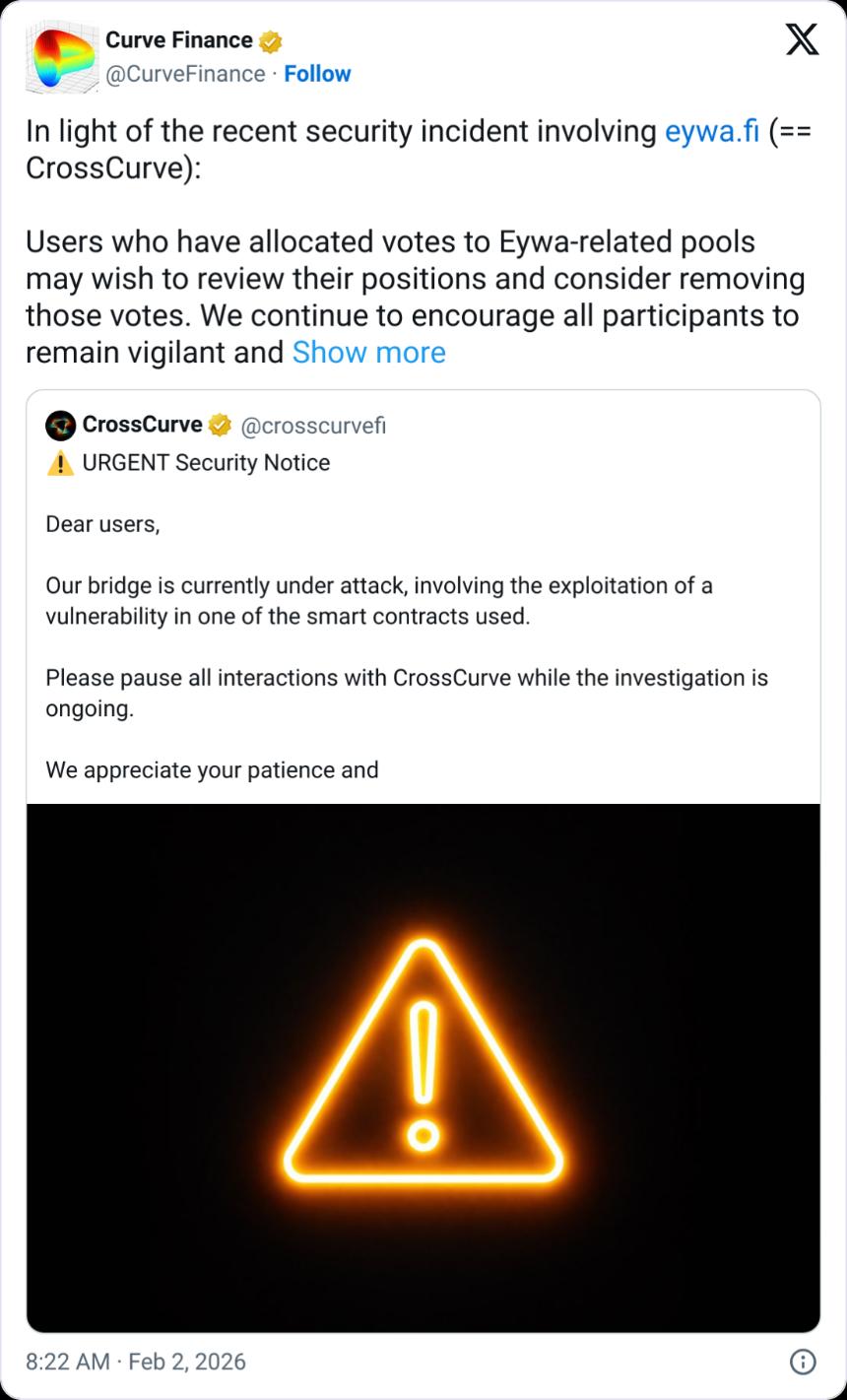 CrossCurve跨链桥遭黑客攻击，损失300万美元
