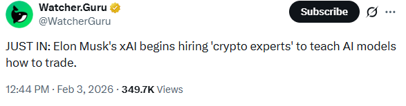 xAI加密货币专家招聘信号人工智能进入交易市场