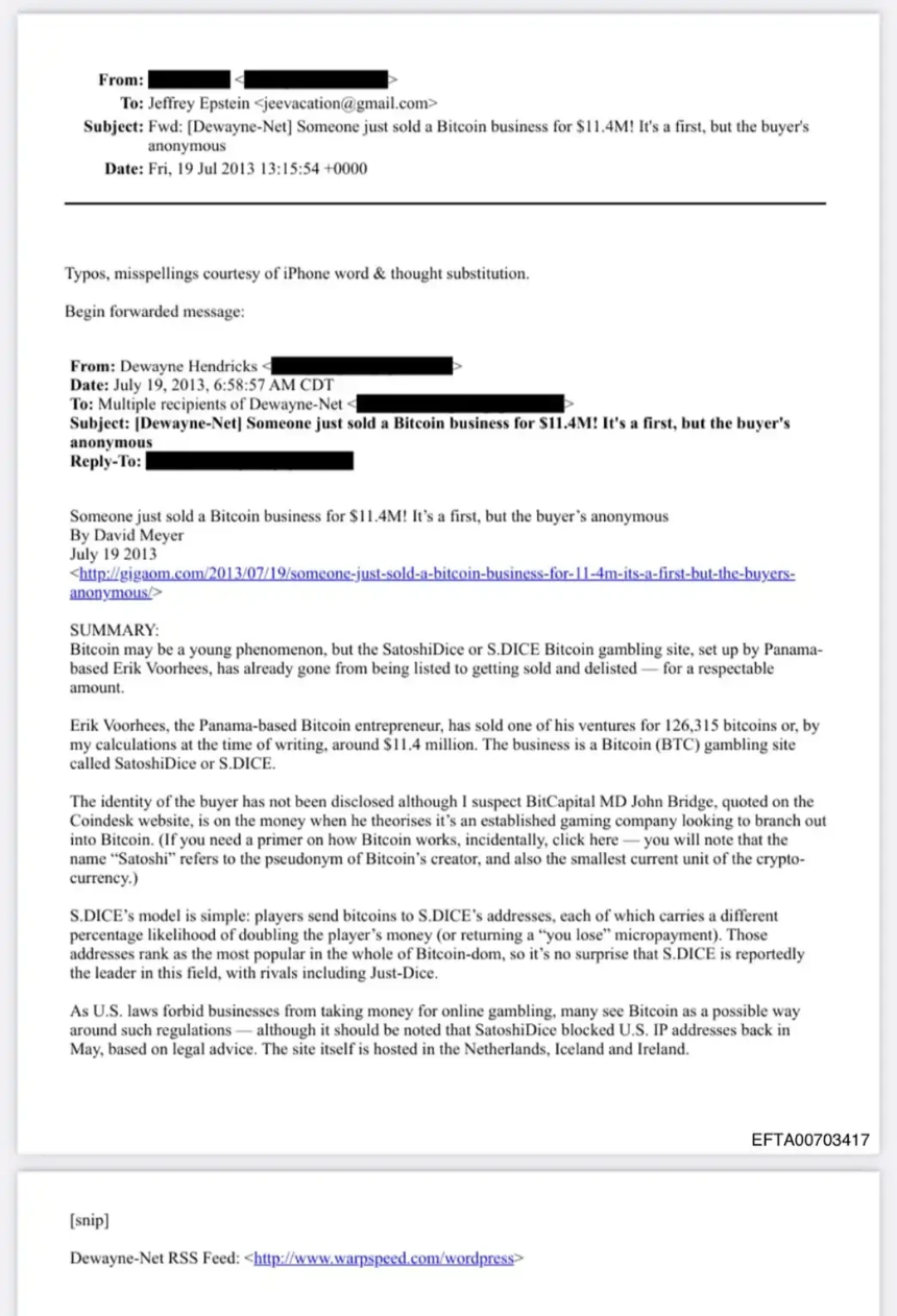 爱泼斯坦绝密邮件曝光:他曾与中本聪对话?