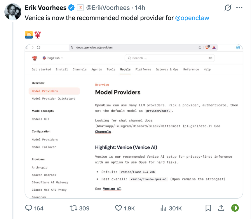 OpenClaw力挺Venice.ai,代币VVV一月暴涨超500%