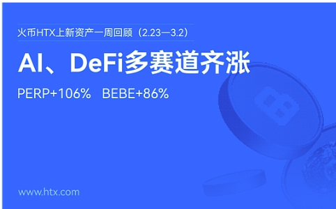 火币HTX资产一周回顾（2.23—3.2）：PERP领涨106%，AI与DeFi赛道全面开花