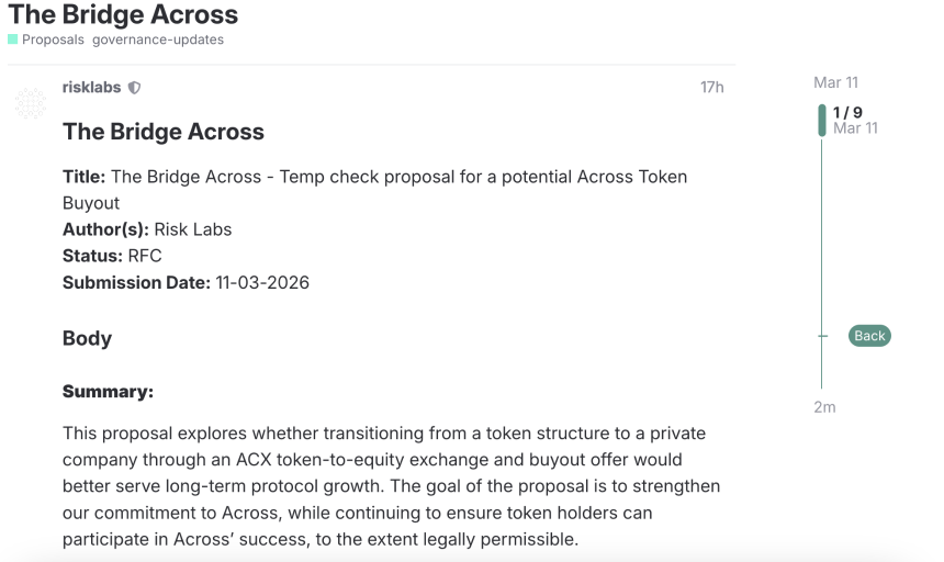 Across Protocol宣布解散DAO转型私有公司，股权置换代币引发市场热议