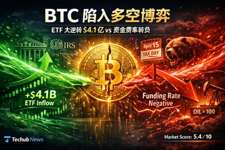 BTC多空对决：ETF资金大举流入4.1亿美元 资金费率却转负