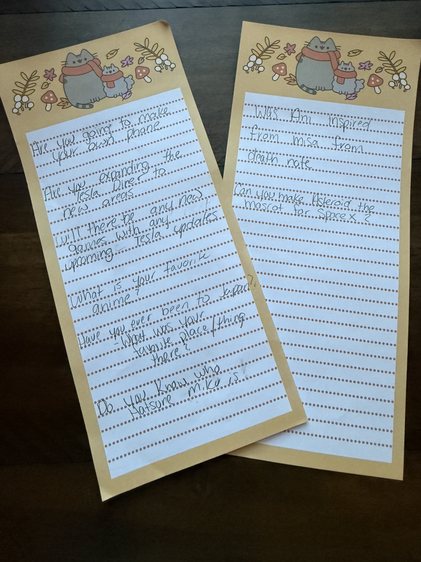 Liv Perrotto准备向马斯克提出的问题清单