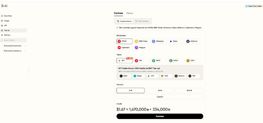 B.AI LLM 服务快速入门指南：四步畅玩多款 AI 大模型对话与API接入，登录即领 100,000 免费AI积分