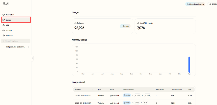 B.AI LLM 服务快速入门指南：四步畅玩多款 AI 大模型对话与API接入，登录即领 100,000 免费AI积分