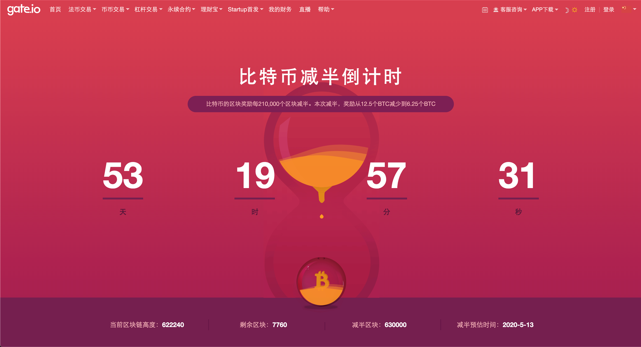 Gate.io升级比特币产量减半倒计时，新增减半走势详情等功能