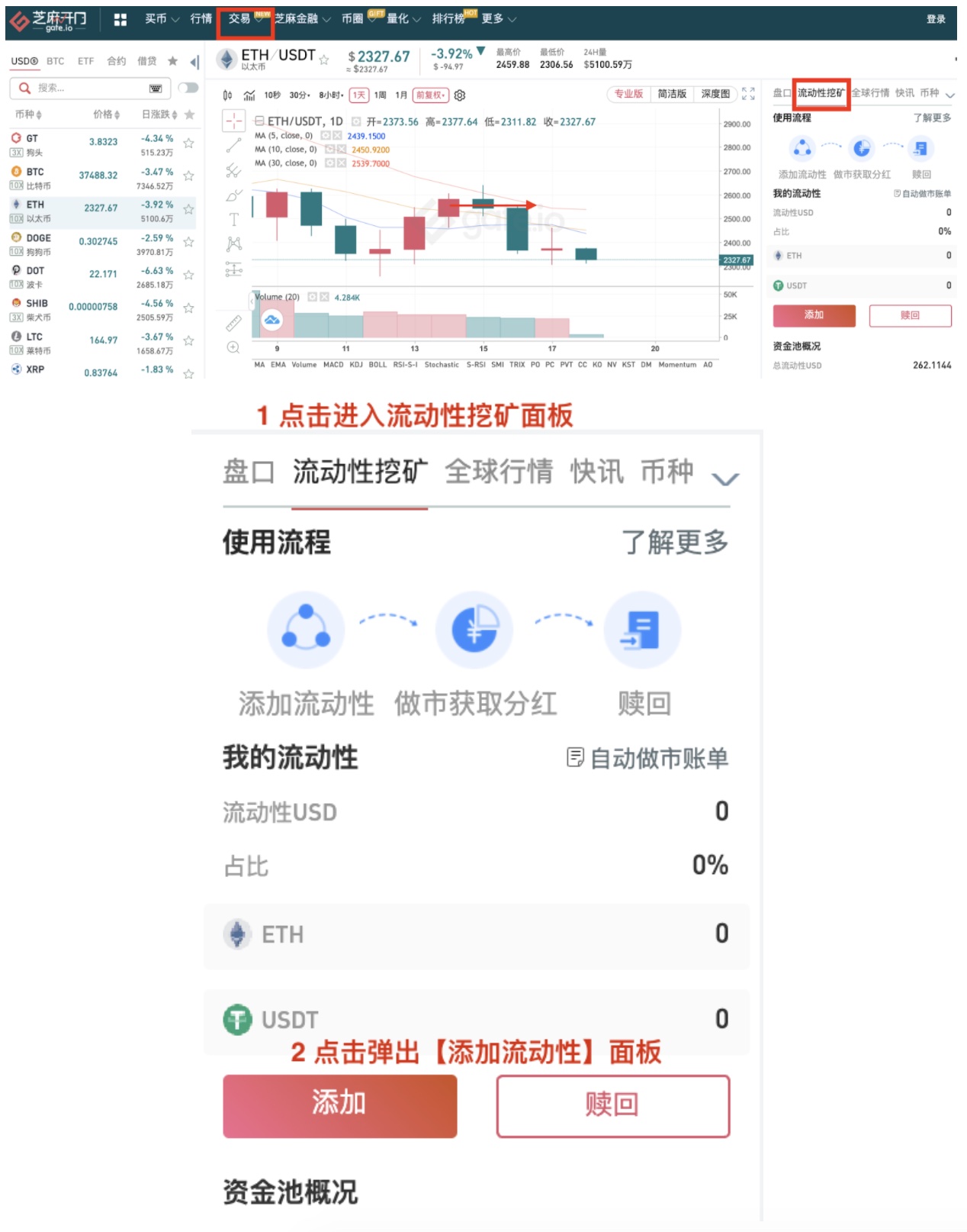Gate.io 关于上线BTC, ETH, UNI, SHIB, DOGE, GT, FIL, LTC, XRP, DOT, ETH-BTC 流动性挖矿公告