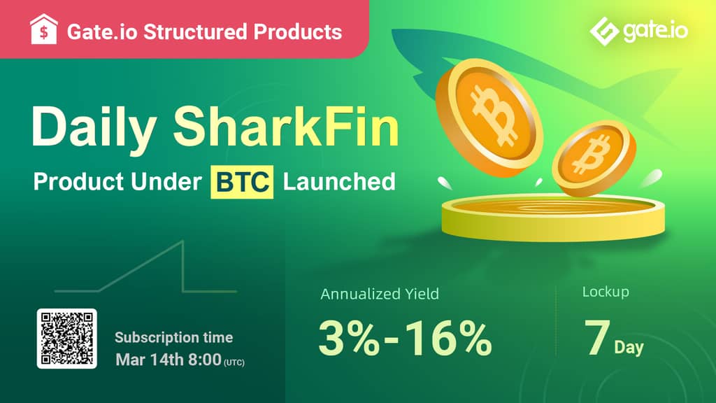 Gate.io Structured Products Launch the Daily SharkFin under BTC: Get An Annualized Yield of Up To 16%!