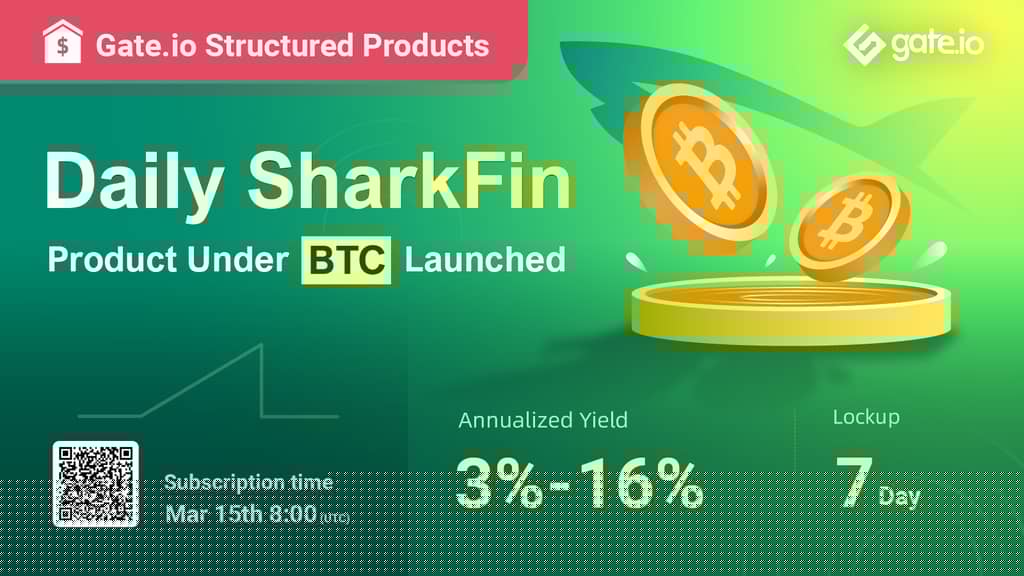 Gate.io Structured Products Launch the Daily SharkFin under BTC: Get An Annualized Yield of Up To 16%!