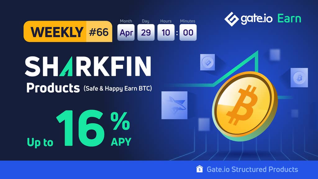 Gate.io Structured Products Launches “Weekly SharkFin BTC 7-Day No.66”, Estimated Reward of 3%-16% P.A.
