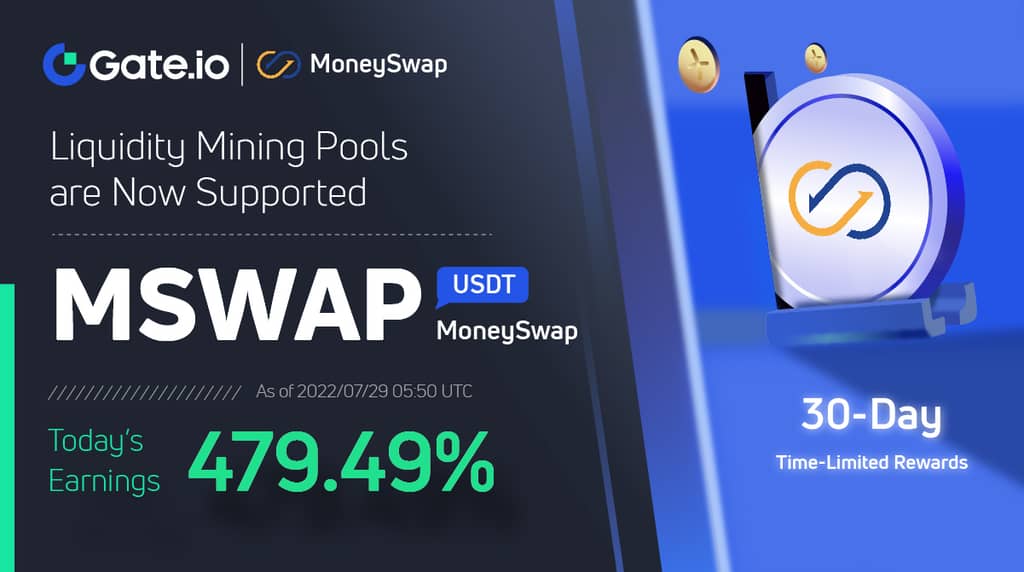 Gate.io Launched MoneySwap (MSWAP) Liquidity Mining Pool (Normal Trading Mode): Up to 479.49% Today